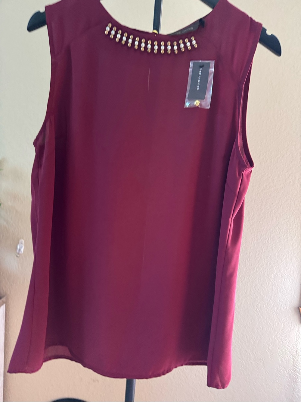 The Limited Burgundy Jeweled Neck Sleeveless Top